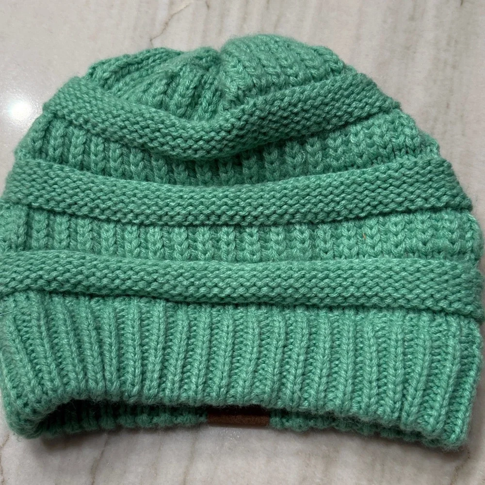 C.C Ribbed Kit Solid Green Color Beanie - Picture 2 of 2